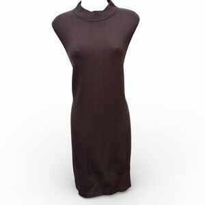 St. John knit Santana knit sheath dress 10 brown mock neck essentials hem slits